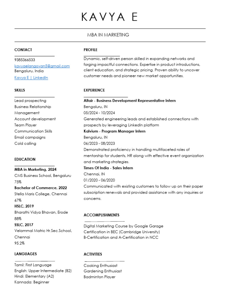 MBA Marketing Graduate with Skills & Experience | PDF