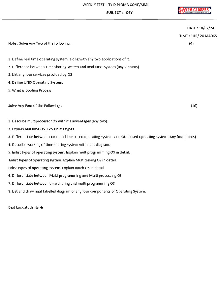 Weekly OSY Test for TY Diploma Students | PDF