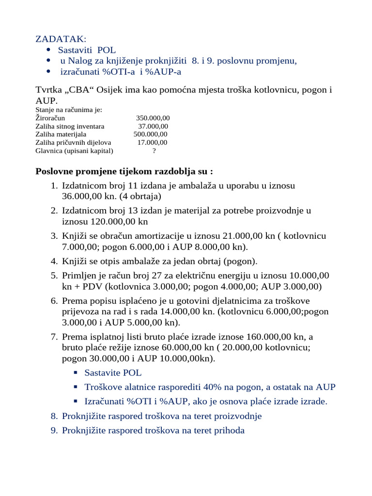 Pisana Provjera Znanja - Sastav POL-a I Knjiženje TP I TR | PDF