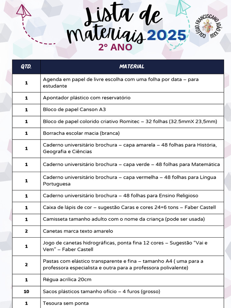 Lista de Materiais 2º Ano 2025 | PDF