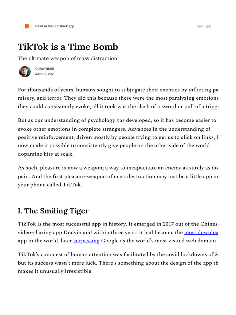 TikTok Is A Time Bomb - by Gurwinder - The Prism | PDF | China | World ...