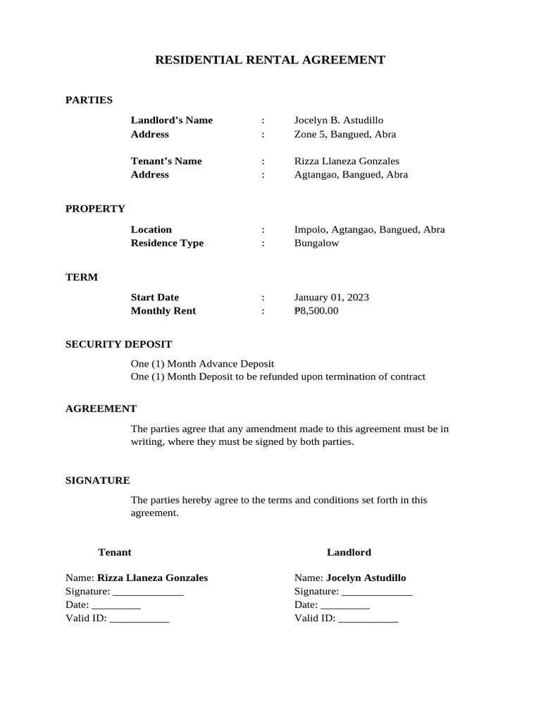 RESIDENTIAL RENTAL AGREEMENT Dont Delete | PDF