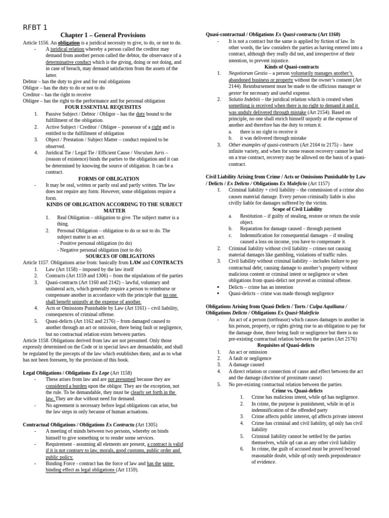 ObliCon 1 & 2 | PDF | Law Of Obligations | Legal Liability