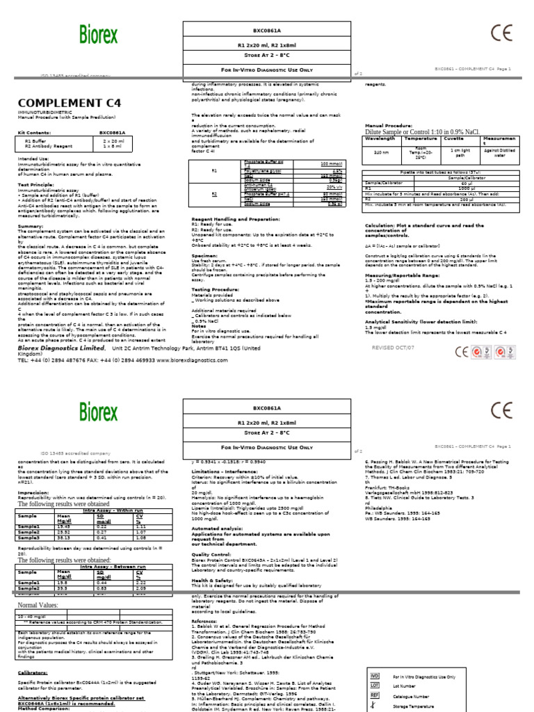 Complement C4 Biorex BXCO861A | PDF | Detection Limit | Buffer Solution