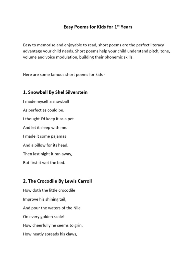 Easy Poems for Kids to Memorize | PDF