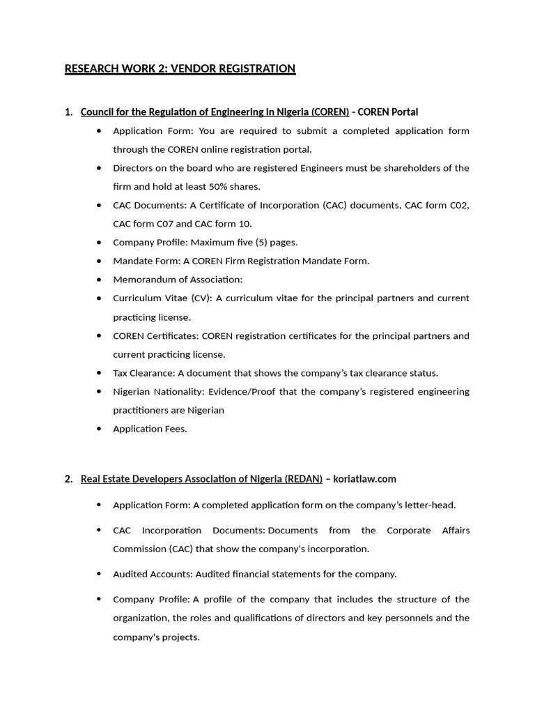 COREN & REDAN Registration Guidelines | PDF | Business