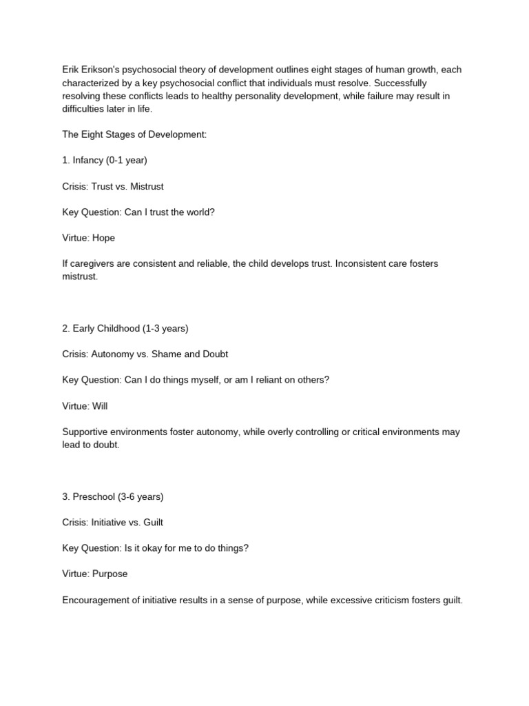Erikson's Eight Stages of Development | PDF | Psychology | Behavioural ...