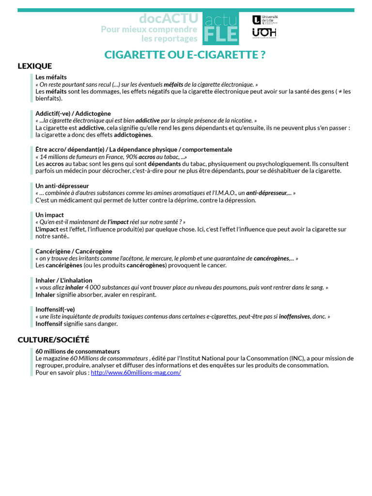 Cigarette vs E-cigarette : Méfaits et Risques | PDF | Cigarette ...