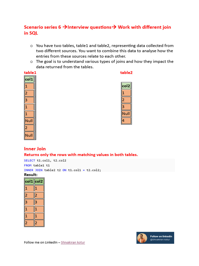 SQL Joins Interview Question 1736823212 | PDF | Databases | Data Management
