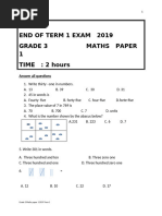 Grade 3 Term 1 Maths Exam Paper | PDF | Mathematics | Student ...
