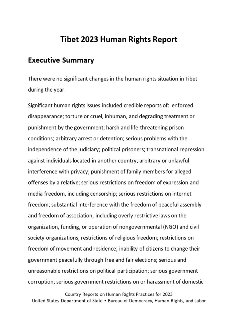 Tibet 2023 Human Rights Overview | PDF | Detention (Imprisonment) | Prison