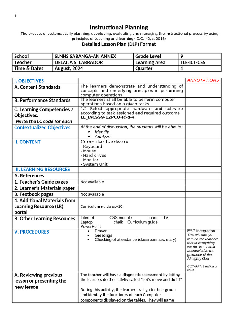 Grade 9 Computer Operations Lesson Plan | PDF | Computer Data Storage ...