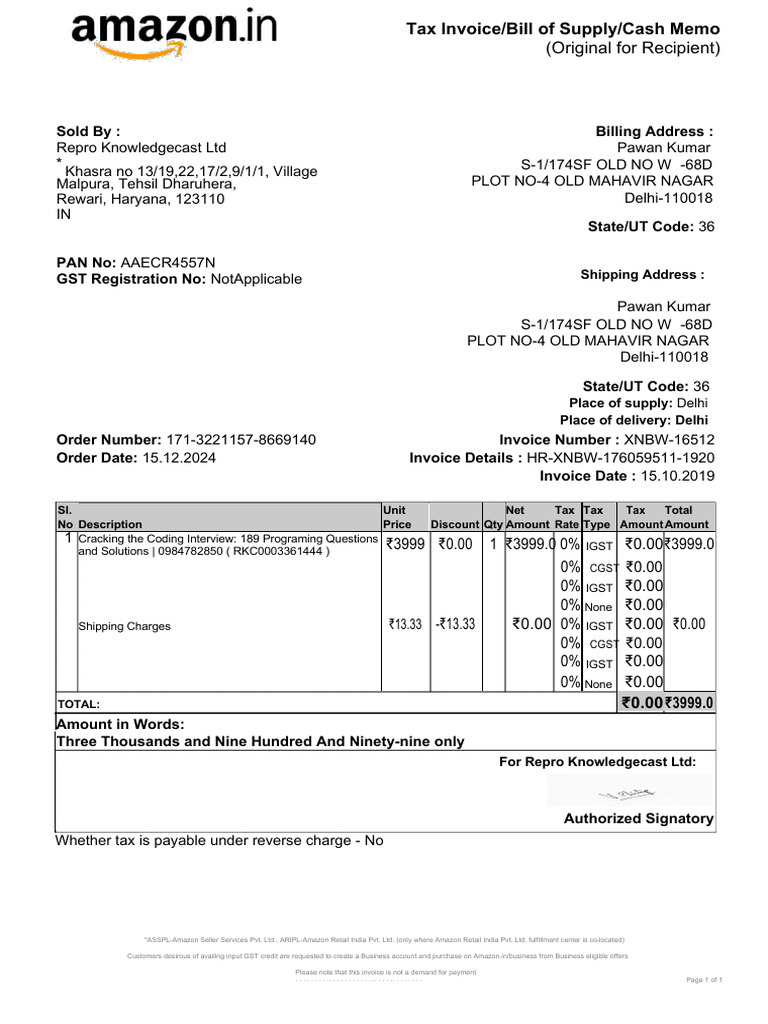 Amazon Tax Invoice Sample | PDF | Invoice | Value Added Tax
