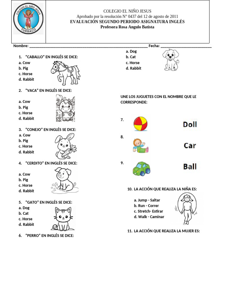Examen de inglés para primaria | PDF | Ajedrez