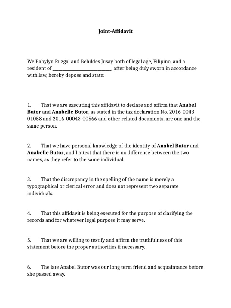 Affidavit for Name Clarification | PDF