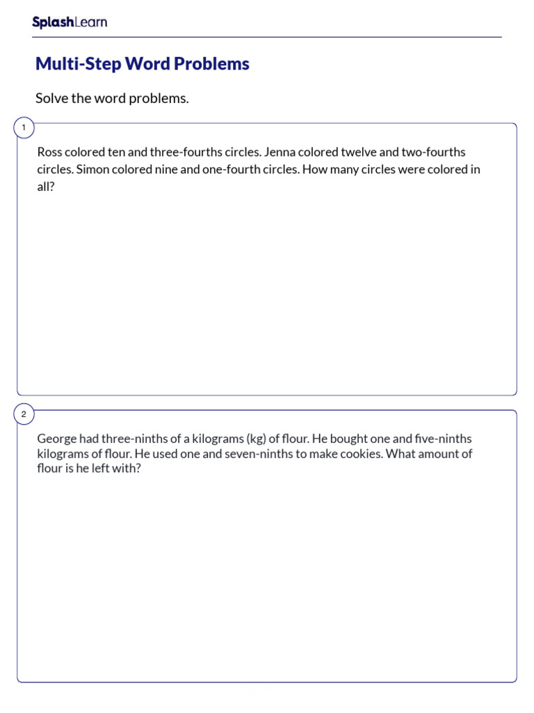 Multi-Step Word Problems On Fractions Worksheet | PDF