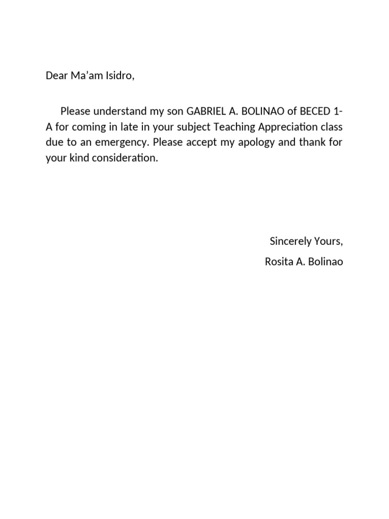 Excuse Letter | PDF