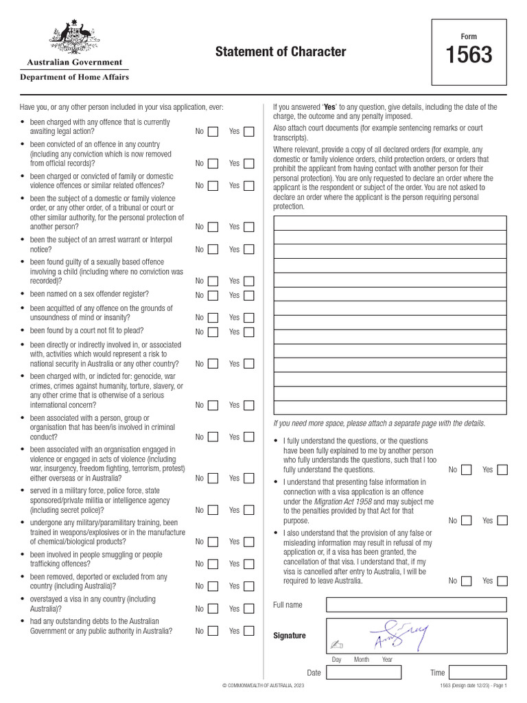 Form 1563: Statement of Character | PDF | Crimes | Crime & Violence