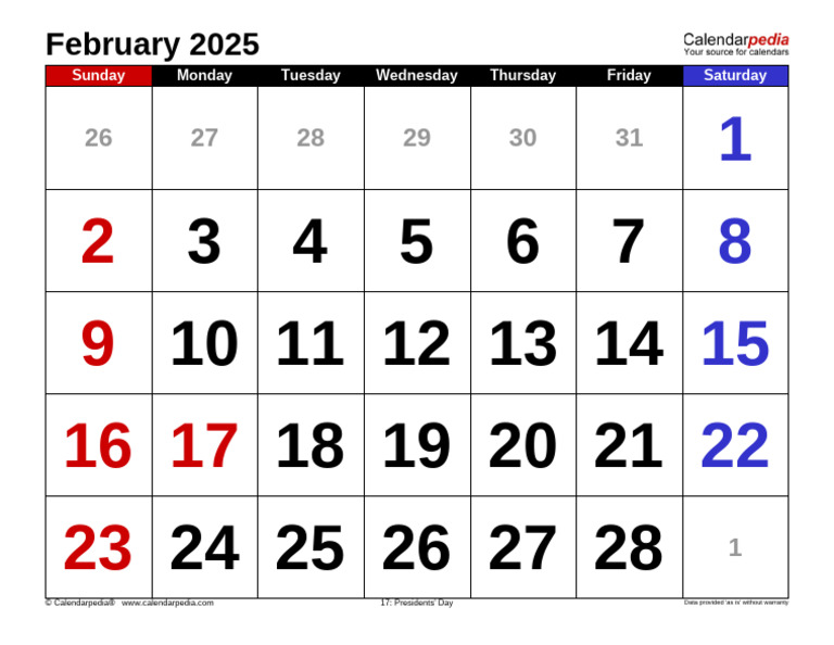 February 2025 Calendar Overview | PDF
