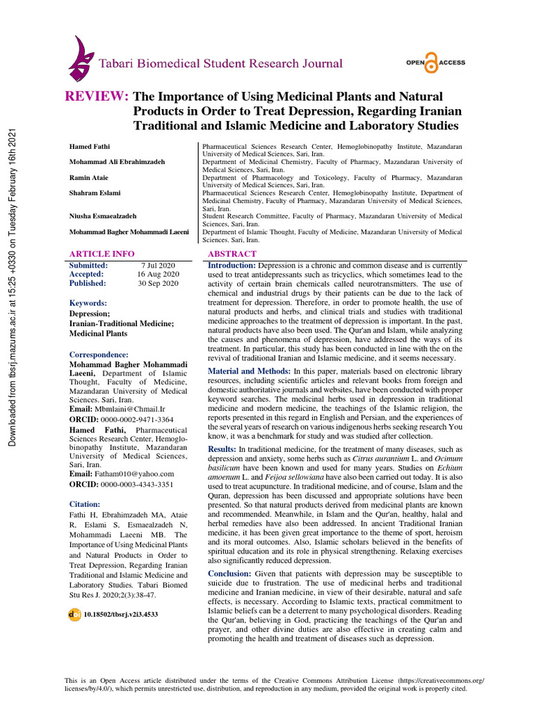 Medicinal Plants for Depression Treatment | PDF