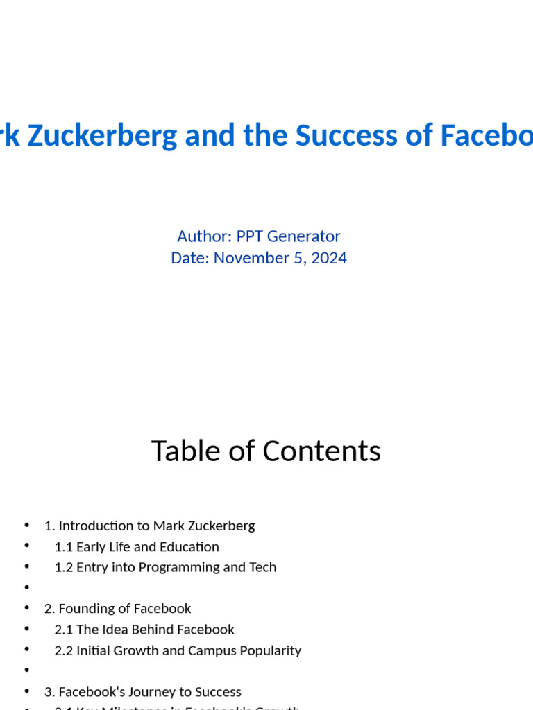 Mark Zuckerberg Facebook Success Presentation Pdf