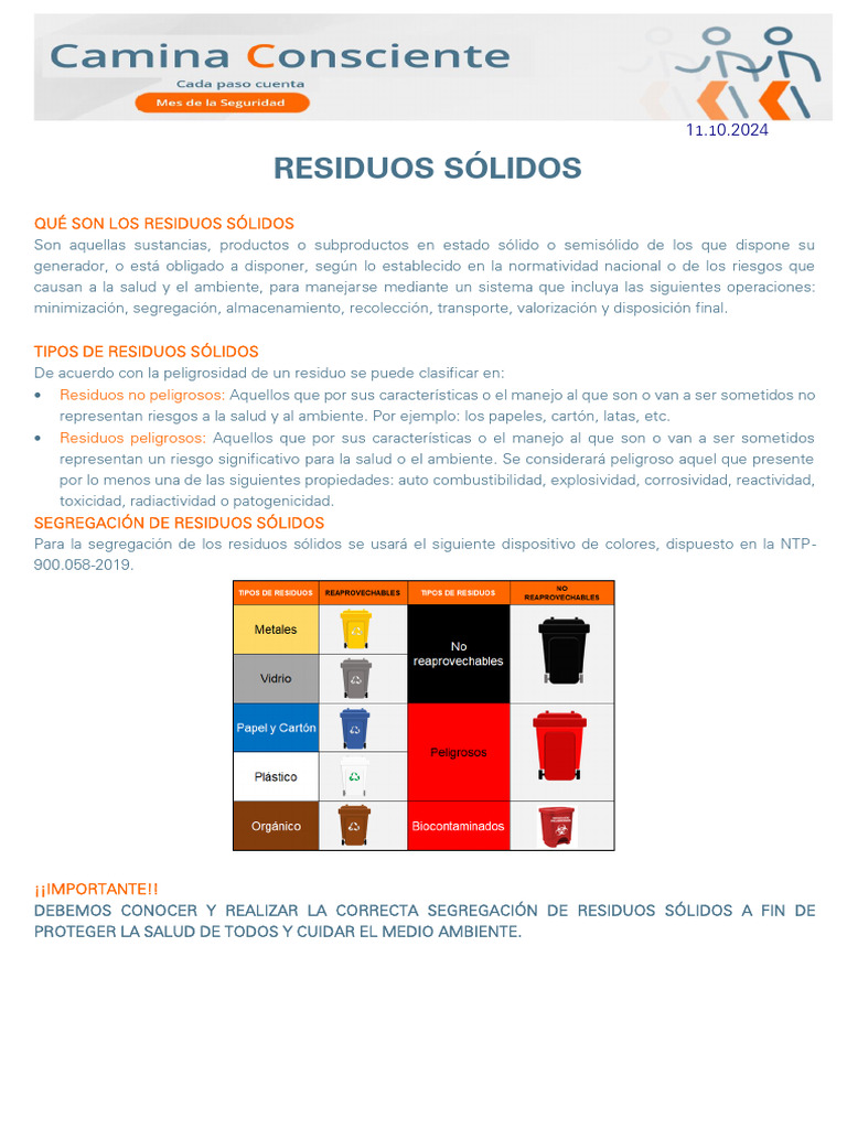 Tipos y Manejo de Residuos Sólidos | PDF