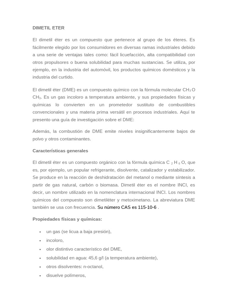 Dimetil Éter: Propiedades y Aplicaciones | PDF | Metanol | Biomasa
