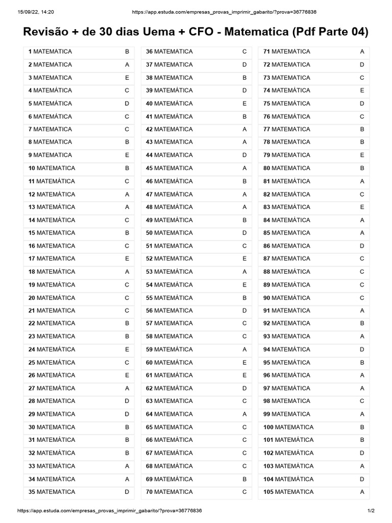 GABARITO+Revisão+++de+30+dias+Uema+++CFO+-+Matematica+(Pdf+Parte+04) | PDF