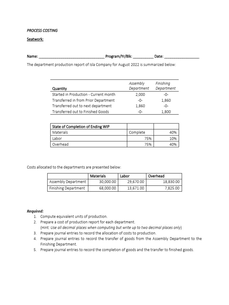 Process Costing Report for August 2022 | PDF | Business | Economies