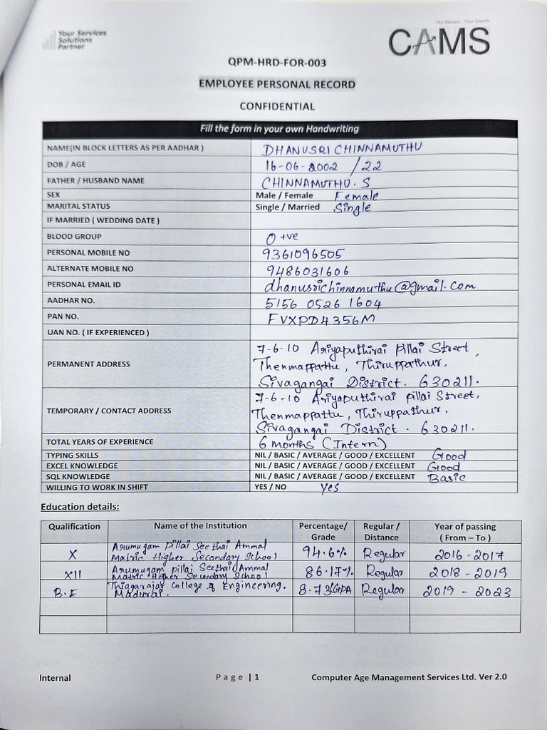 Employee Personal Record | PDF