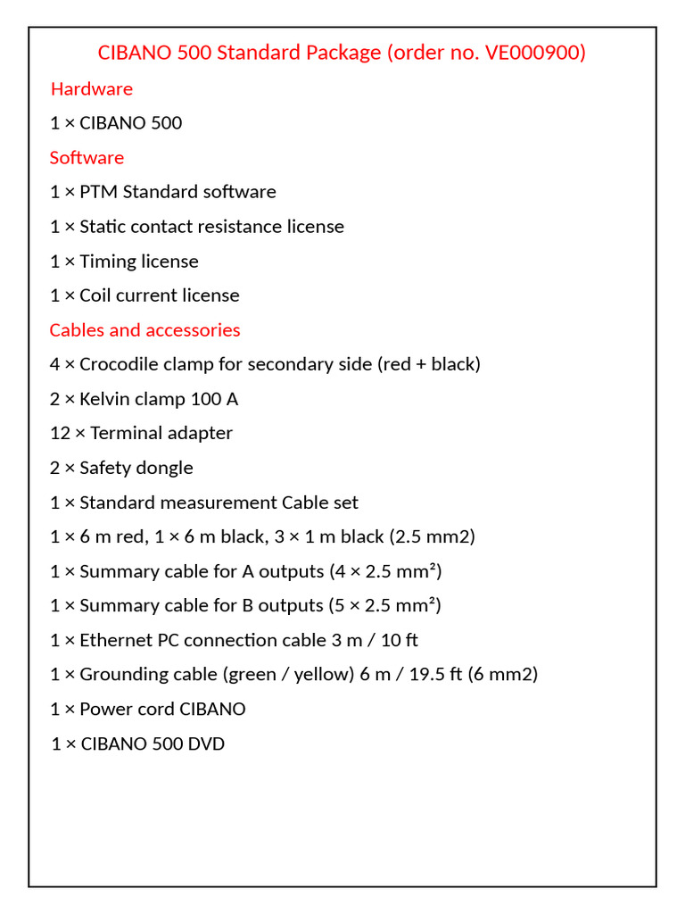 CIBANO 500 Standard Package Details | PDF