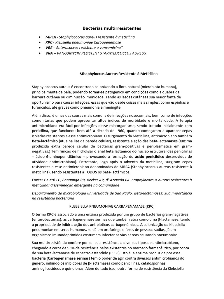 Bactérias Multirresistentes: Tipos e Desafios | PDF | Staphylococcus ...