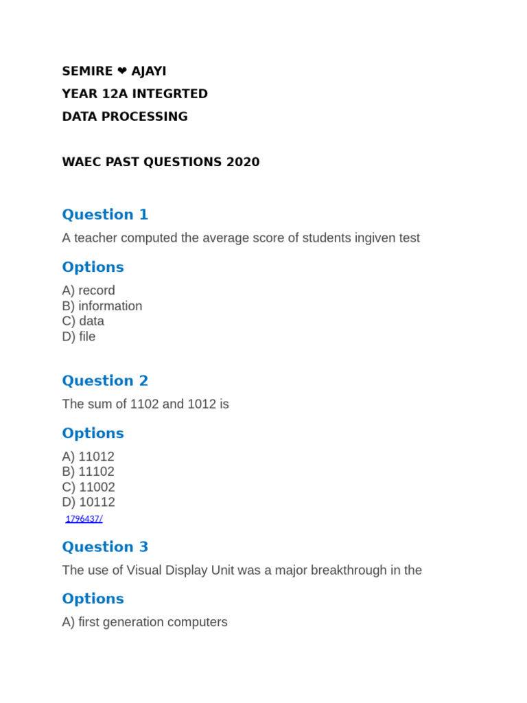 Data Processing PQ From 2020 | PDF | Databases | Computer File