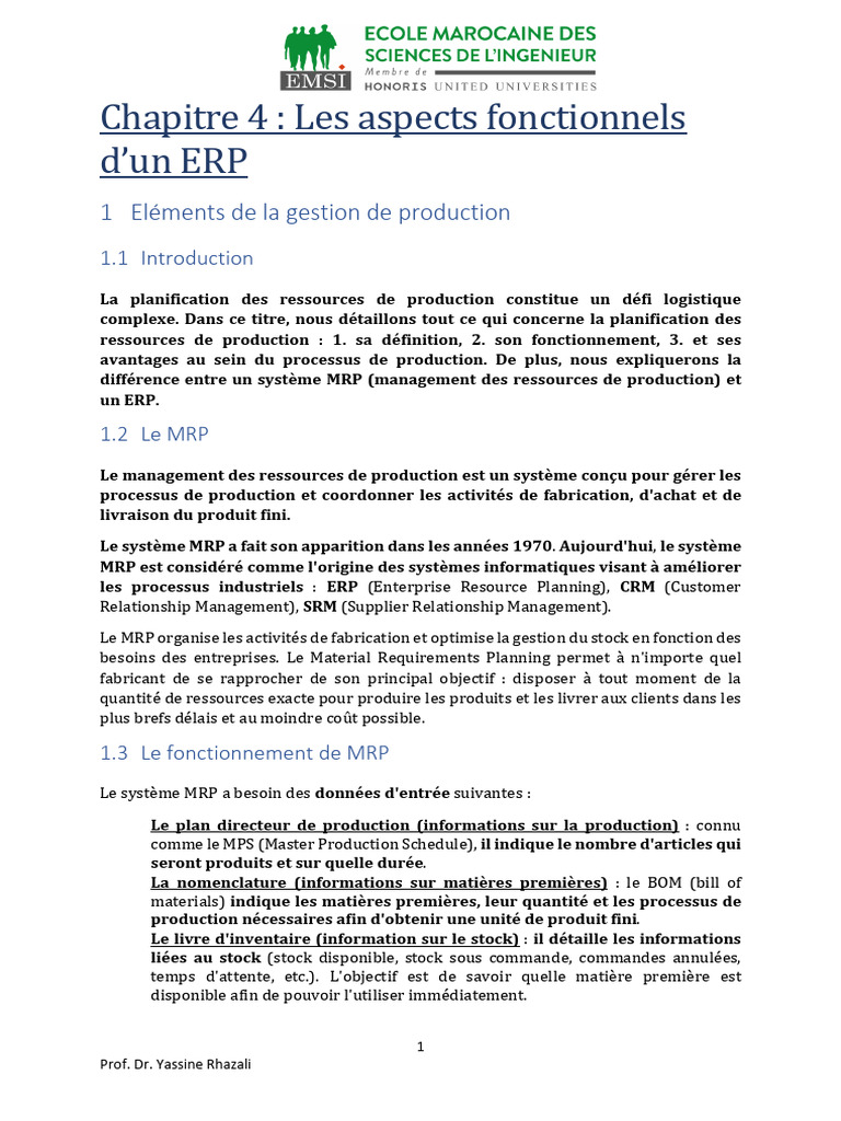 Aspects fonctionnels d'un ERP complet | PDF | Progiciel de gestion ...