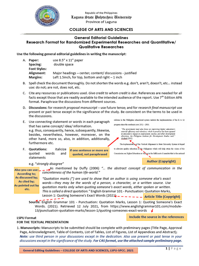 LSPU CAS Editorial Guidelines 2021 | PDF | Sampling (Statistics ...