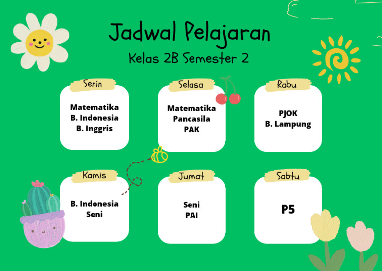 Hijau Putih Ceria Jadwal Pelajaran A4 Landscape | PDF