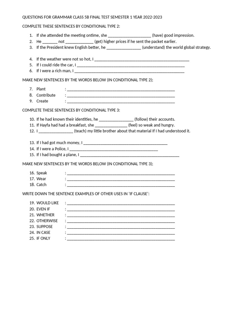 Grammar Class 5B Final Test Semester 1 Year 2022 | PDF
