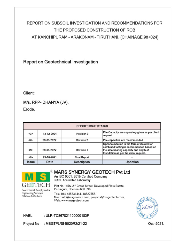 Geo Technical Report - Km 98+024 ROB - Revised (R3) | PDF | Deep ...