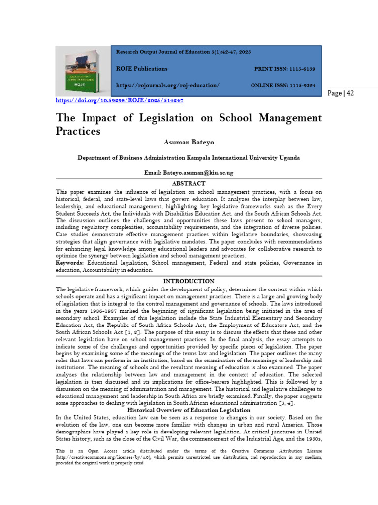 The Impact of Legislation On School Management Practices (WWW - Kiu.ac ...