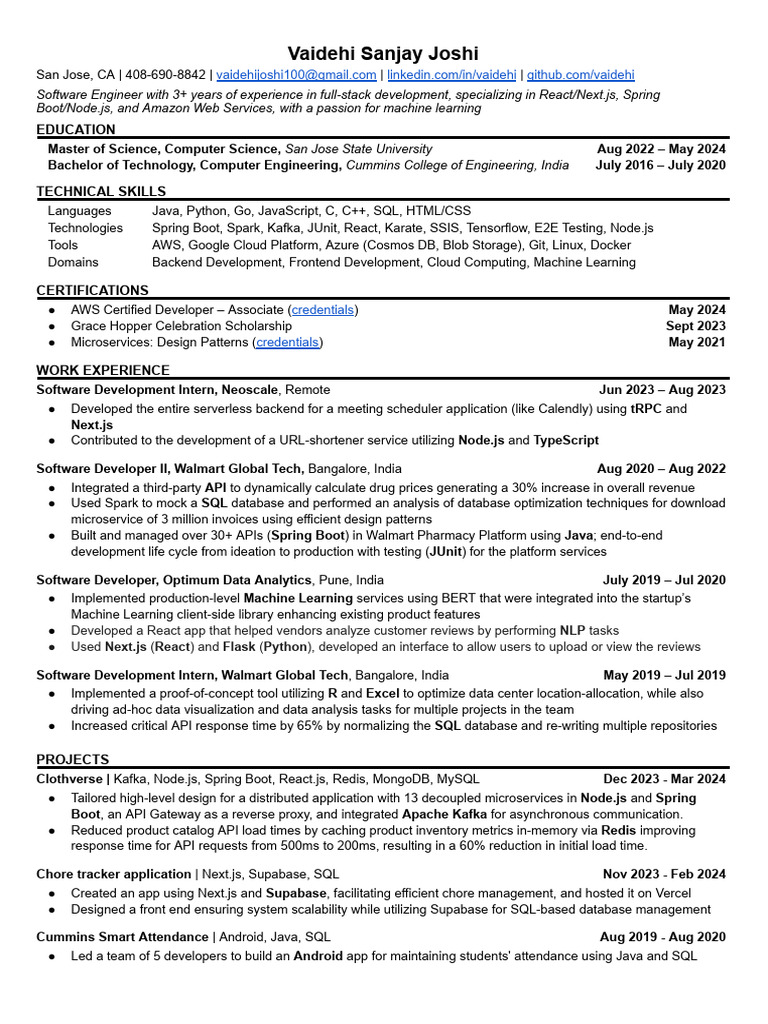 SJSU Software Engineer Profile | PDF | Amazon Web Services ...