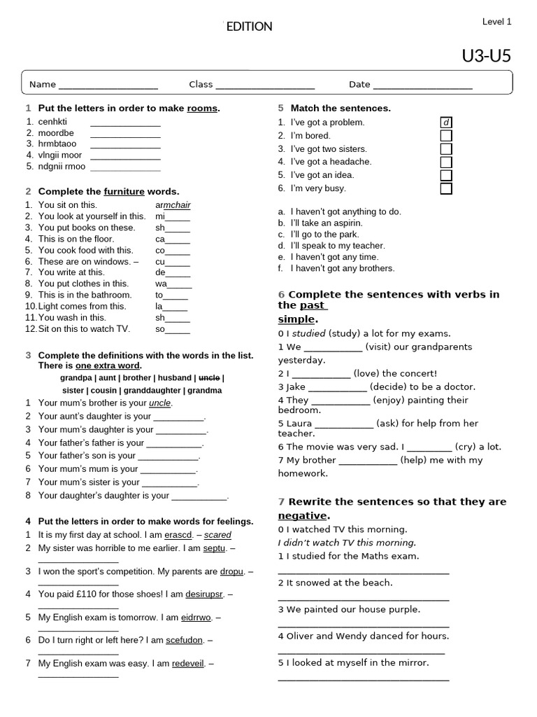 UNIT3-5 试卷 | PDF | Linguistics | Grammar
