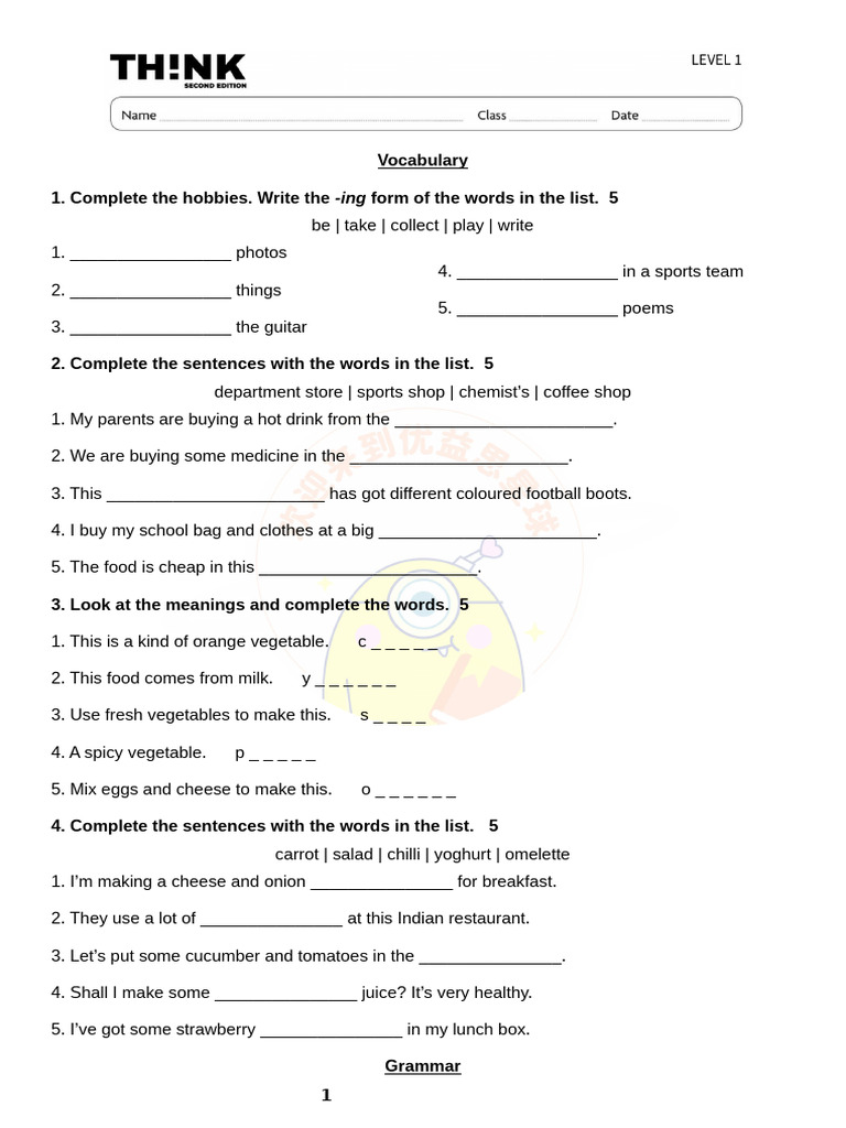 Vocabulary and Grammar Practice Guide | PDF | Cuisine | Foods
