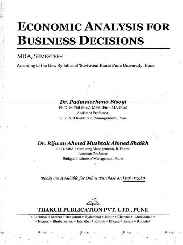 Economic Analysis For Business Decision Thakur Publication | PDF