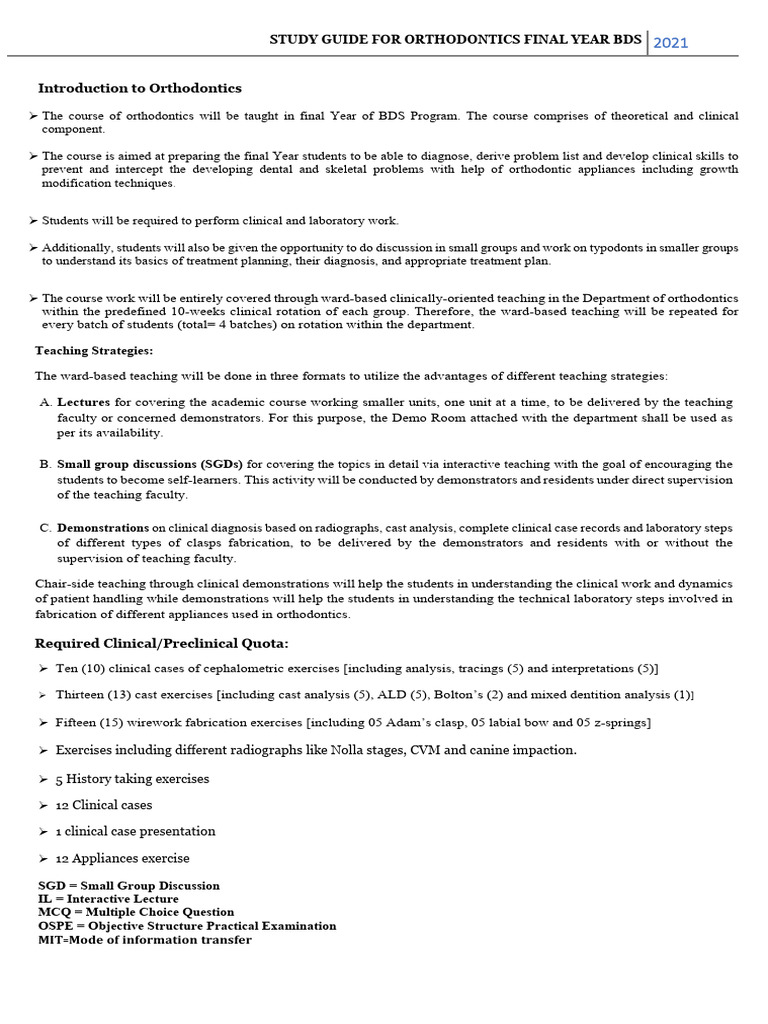 Orthodontics Study Guide for BDS 2021 | PDF | Orthodontics | Dentistry ...