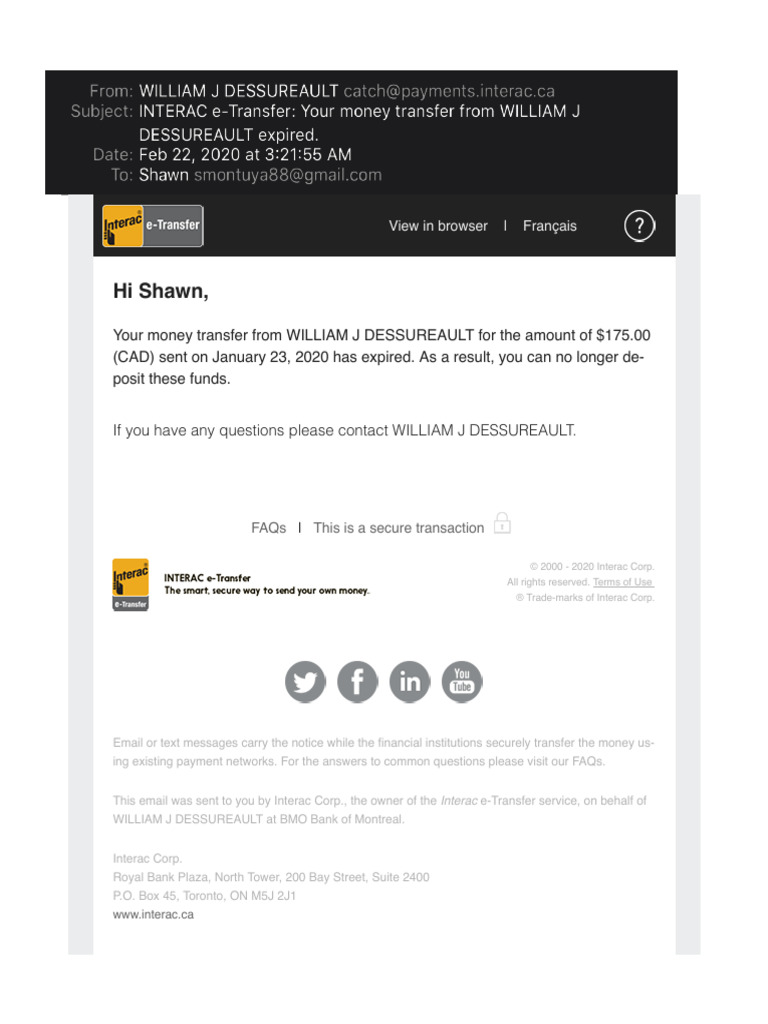 Expired Interac E-Transfer Notification | PDF