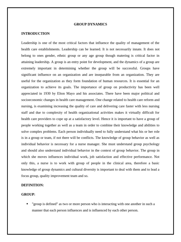 Group Dynamics | PDF | Leadership | Goal