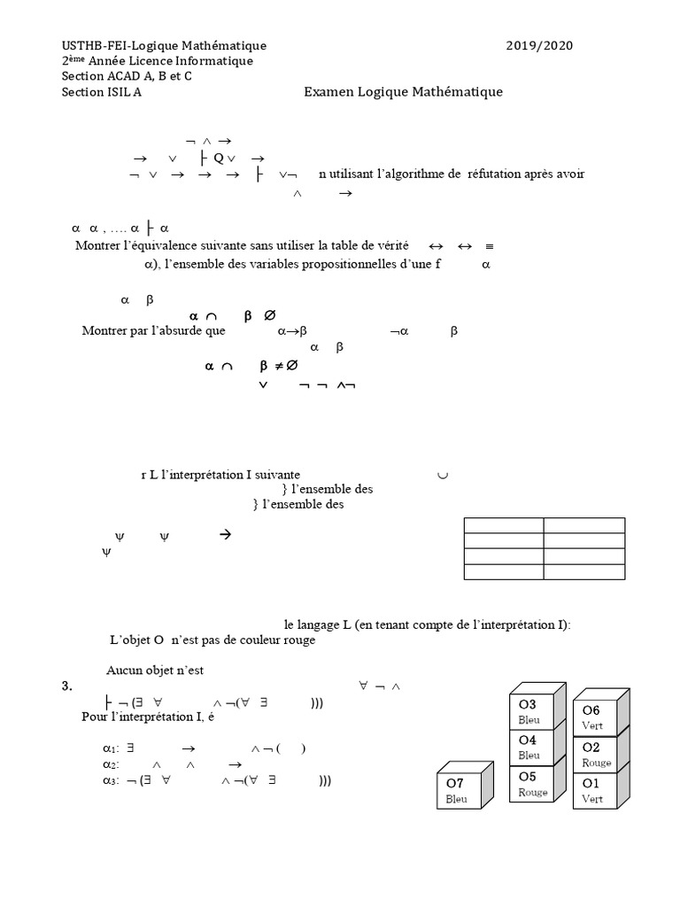 Examen de Logique Mathématique 2019-2020 | PDF | Logique mathématique ...