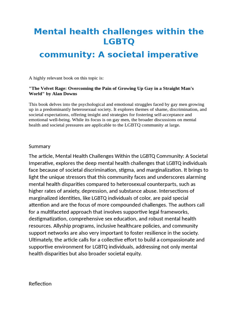 Review On Mental Health Challenges | PDF | Mental Health | Lgbt Community