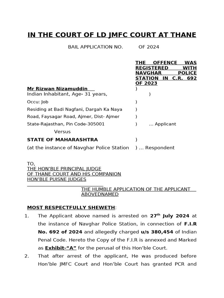 Bail Application 380 IPC | PDF | Bail | Criminal Law