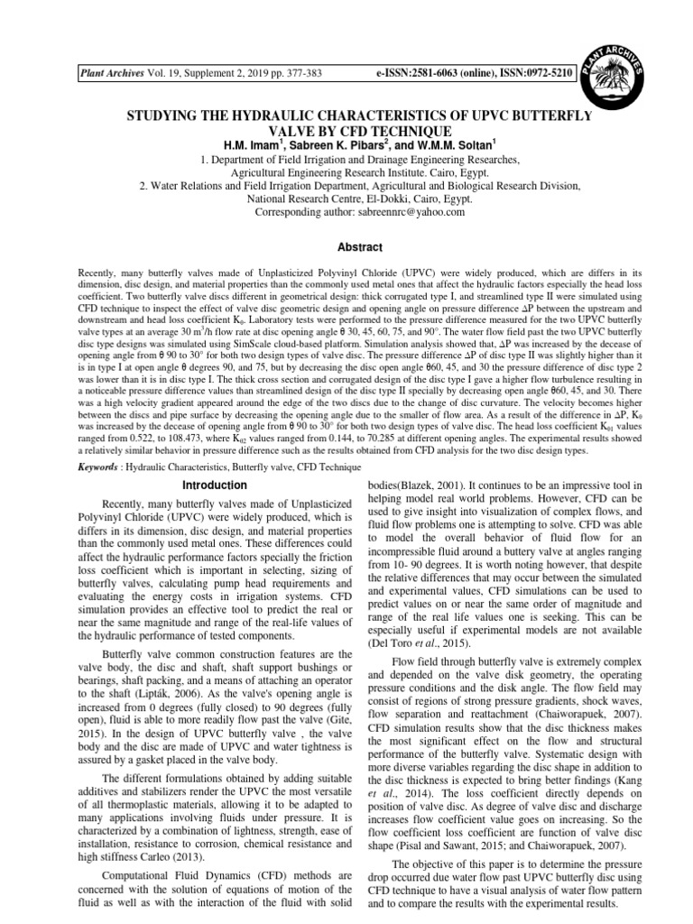 Studying The Hydraulic Characteristics of Upvc Butterfly Valve by CFD ...